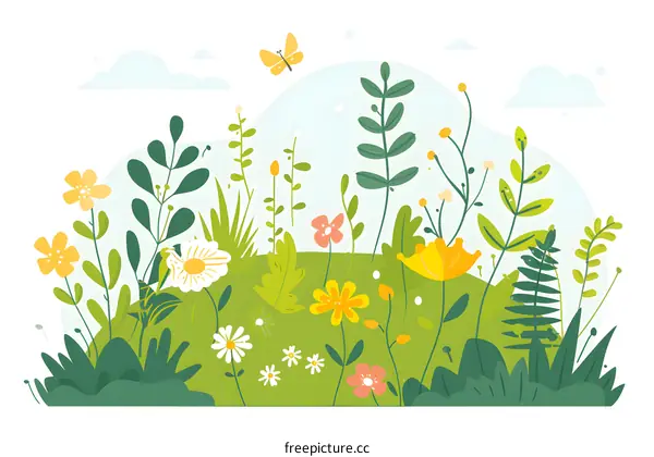 Spring Flowers and Butterfly Illustration