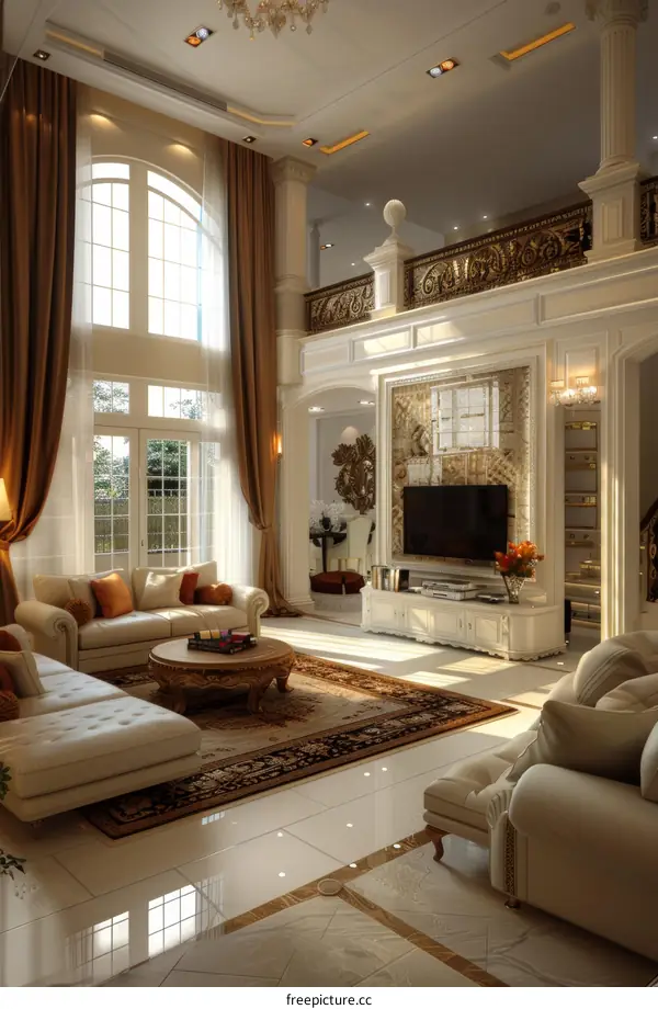 Luxury Living Room Interior Design with White Sofa and Large Window