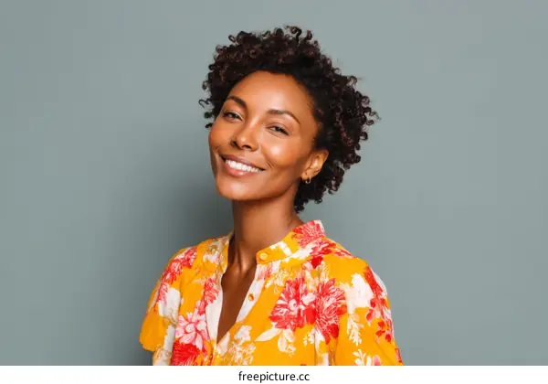 Smiling African American Woman in Floral Shirt Portrait