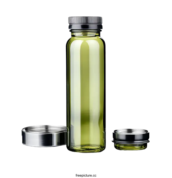 [Transparent Background PNG]Green Glass Bottle Mockup with Metal Caps