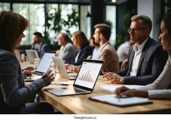 Business professionals in a meeting discussing ideas and strategies