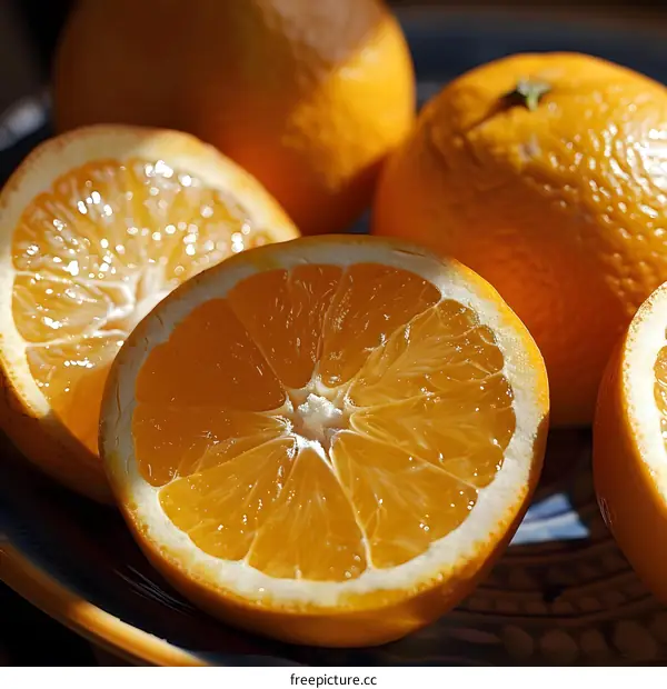 Freshly Cut Oranges On Plate