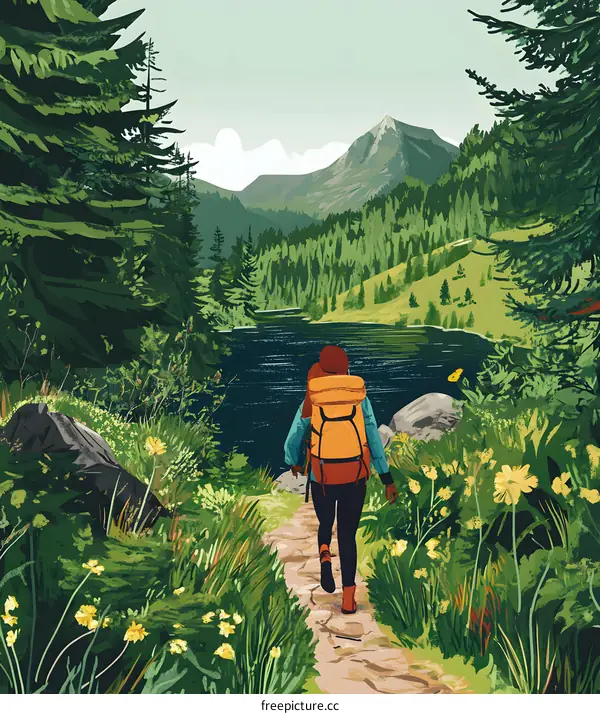 Hiking Through The Forest To The Lake