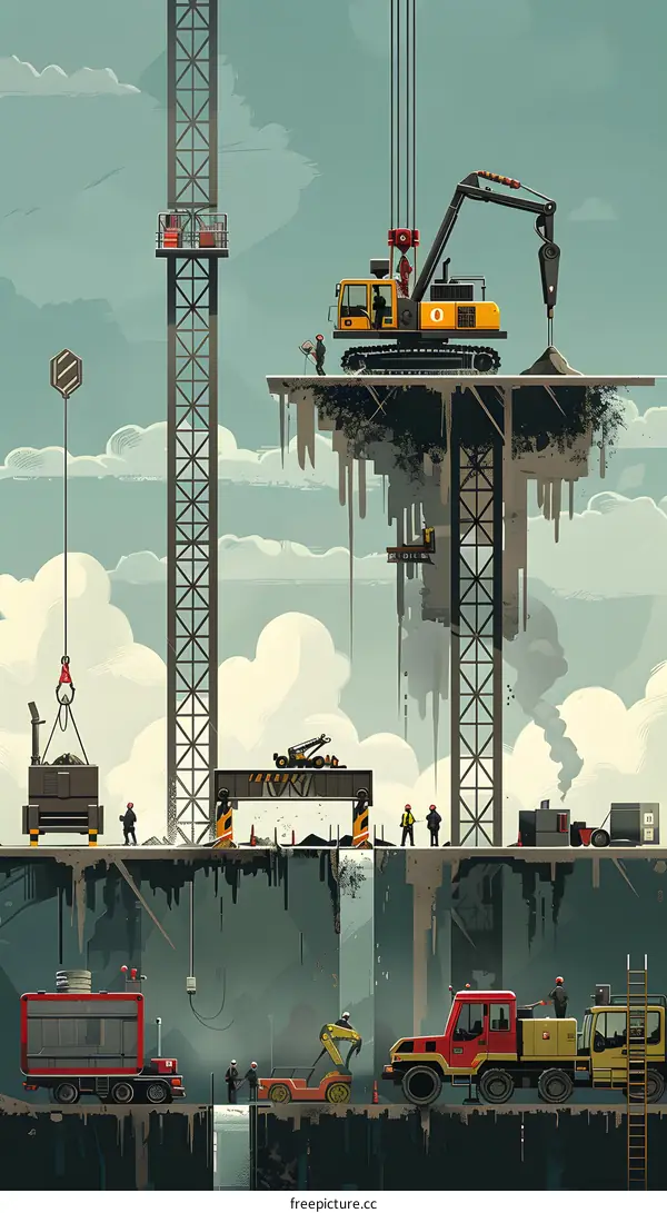 Construction Workers Building a Large Structure