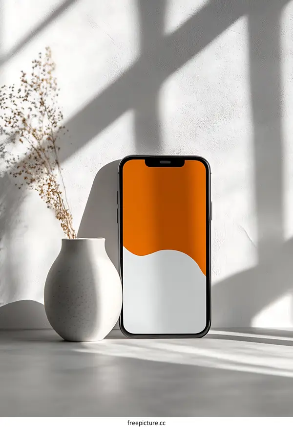 Minimalist Phone Mockup with Dried Flowers in Vase