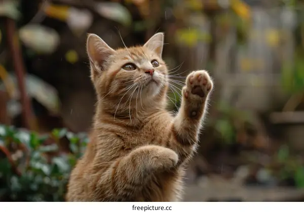 A ginger cat reaching out with its paw