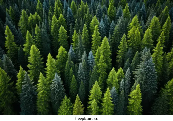 Overhead Perspective of Woodland with Coniferous Trees