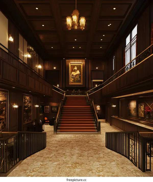 Grand Staircase Interior Design of a Luxury Hotel Lobby