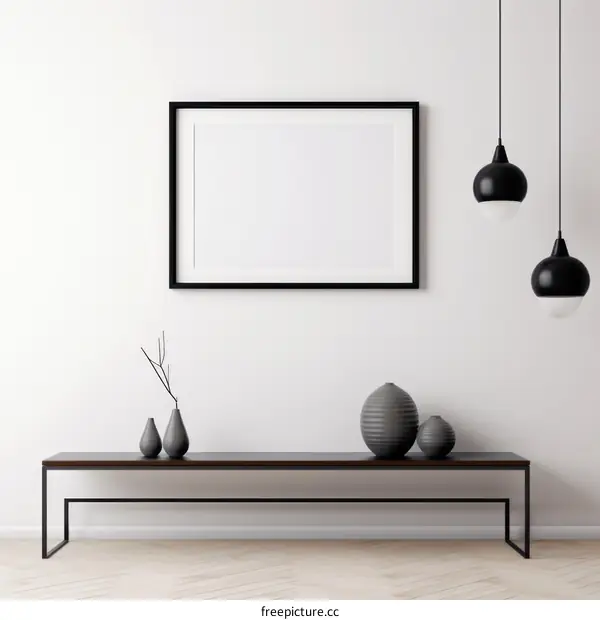 Modern Minimalist Interior with Wooden Console and Vases