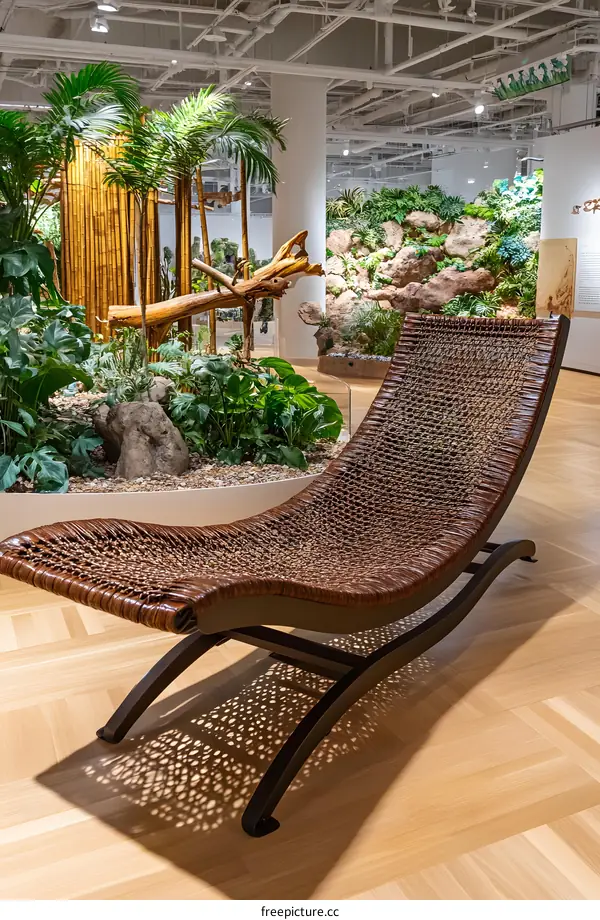Wicker Lounge Chair in a Modern Indoor Garden