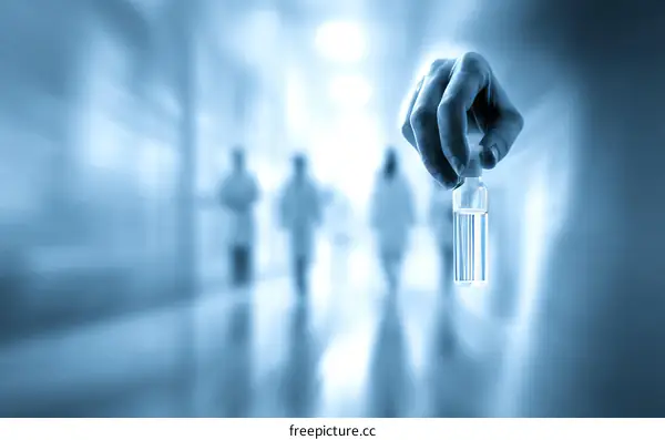 Medical Staff Holding a Vial in Hospital Corridor