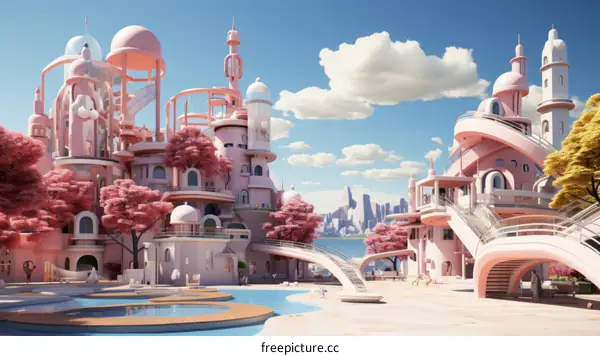 Cityscape of Pink Futuristic City