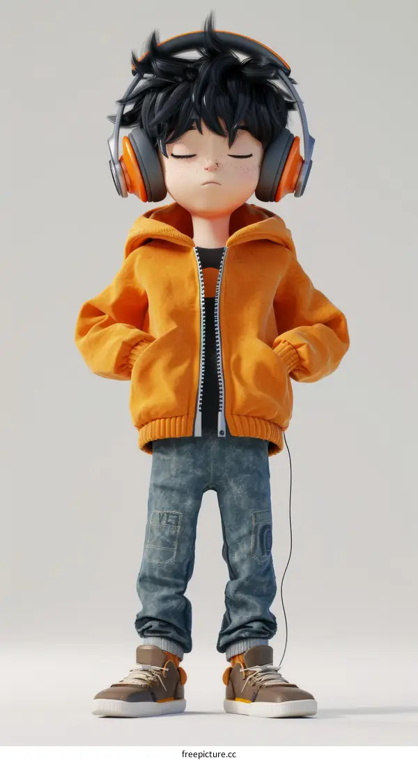 3D illustration of a boy listening to music