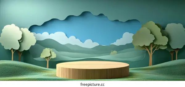 Nature Scene Product Display with Wooden Platform