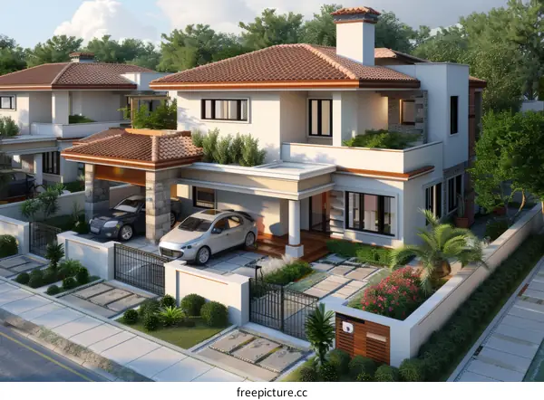 Modern Spanish Villa and Mediterranean Courtyard