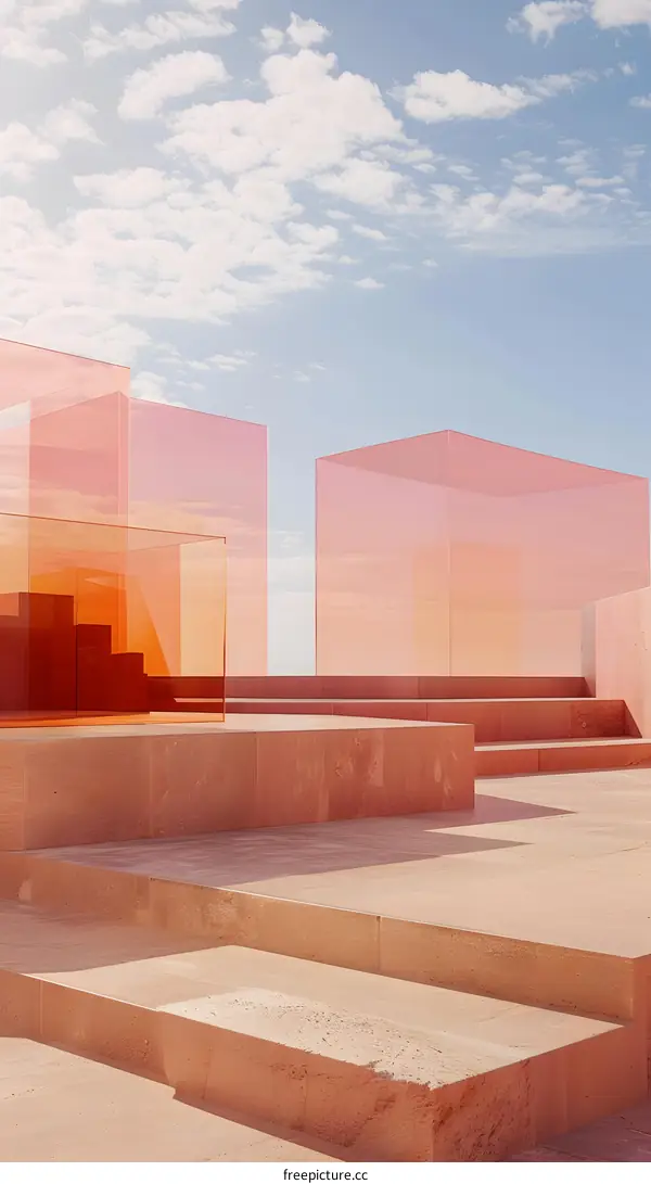 Abstract Minimalist Architecture with Geometric Glass Structures