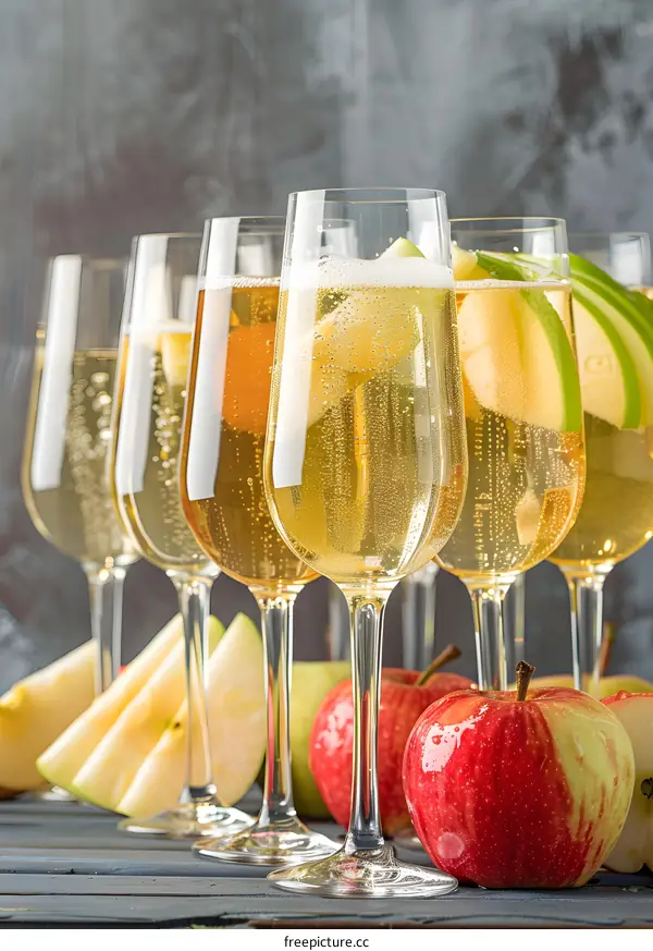Sparkling Apple Cider in Glasses with Apples