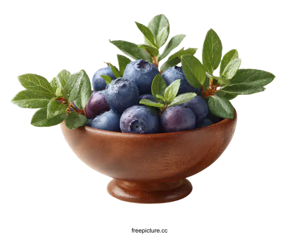 [Transparent Background PNG]Fresh Blueberries in Wooden Bowl