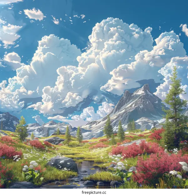 Majestic Mountain Meadow Under a Vast Sky
