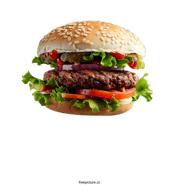[Transparent Background PNG]hamburger with lettuce tomato onion and pickles