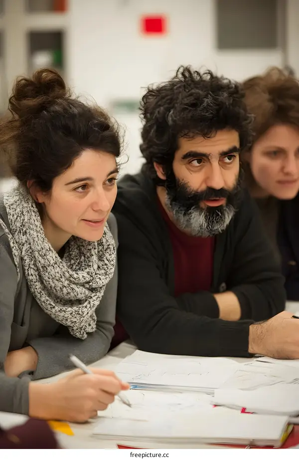 Three People Sitting at a Table During a Class