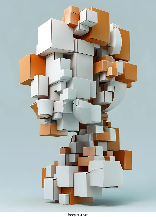 Abstract White and Orange Cubes 3D Render
