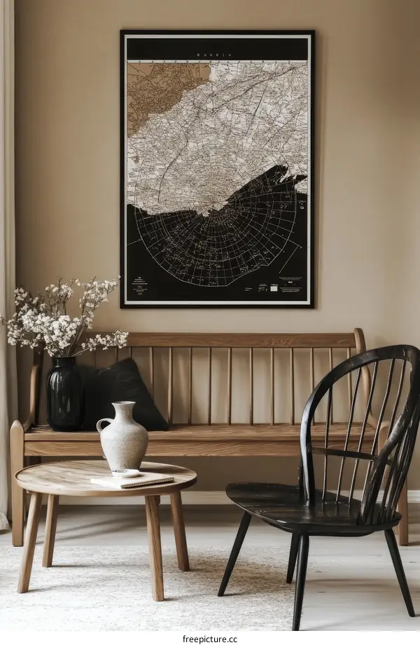 Vintage Map Print in Living Room Setting