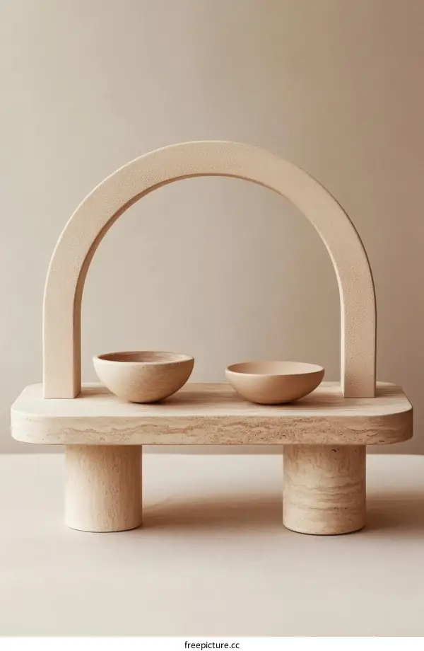Modern Wooden Display Stand with Bowls