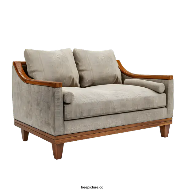 [Transparent Background PNG]Modern Style Sofa With Wooden Frame And Beige Fabric Upholstery