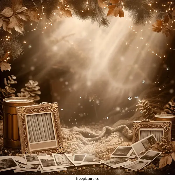 Nostalgic photo frame with autumn leaves