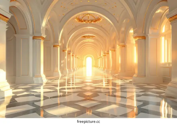 Golden Hallway with Sunlight