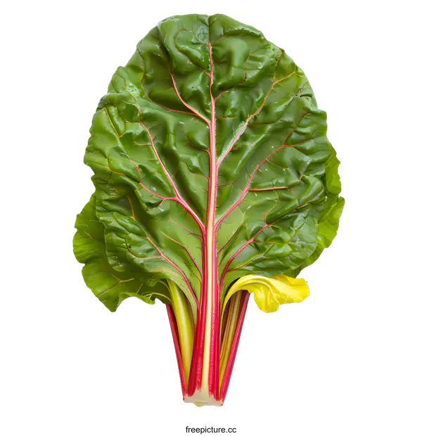 [Transparent Background PNG]Close Up of a Single Fresh Red Chard Leaf Isolated on White Background