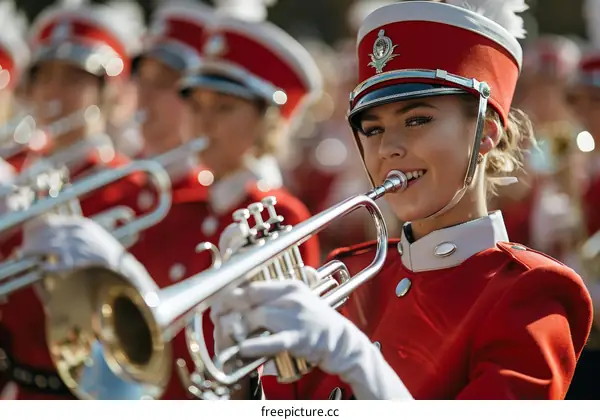 Trumpet player in a marching band