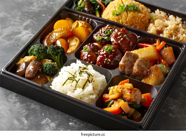 Japanese Bento Box with Rice and Meat
