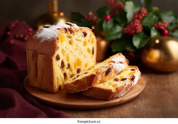 Delicious Christmas Panettone with Raisins and Fruits