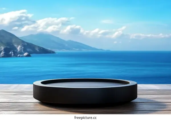 Empty Round Display Stand by the Ocean