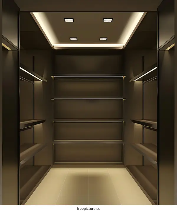 Modern Closet Design with LED Lighting and Storage Shelves