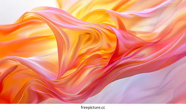 Colorful abstract painting with flowing pink and yellow shapes