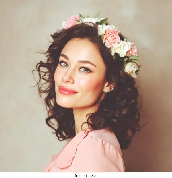 Beautiful Woman with Floral Crown Portrait
