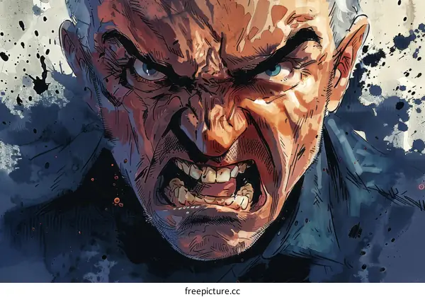 Close-up of an old man with a very angry expression on his face