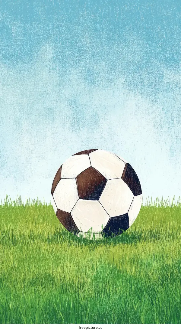 Soccer ball on a grassy field under a beautiful sky