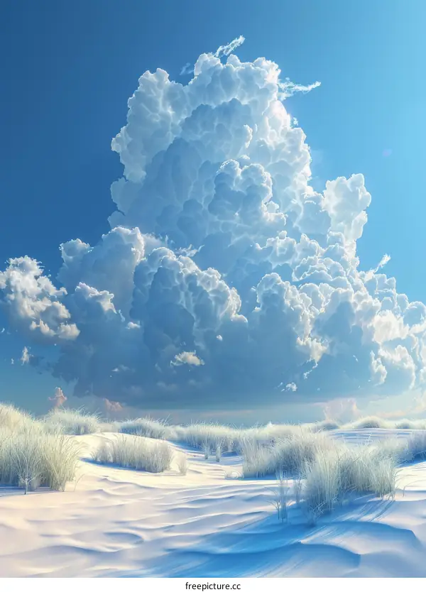 White Sand Dunes with Cumulus Clouds in Blue Sky