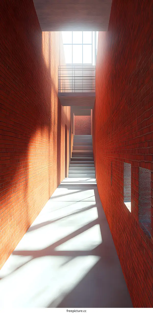 Red Brick Wall Interior With Stairs