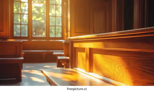 Wooden Auditorium Seating Area with Sunlight