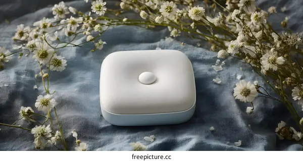 White Square Shaped Device with Flowers