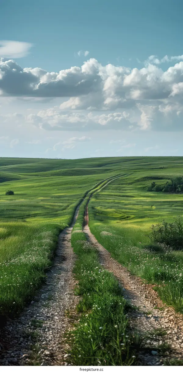 The Country Road Through The Green Field