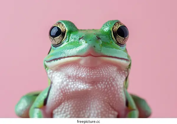 Green Tree Frog on Pink Background