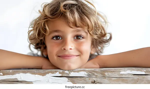Portrait of a Smiling Young Boy with Curly Hair