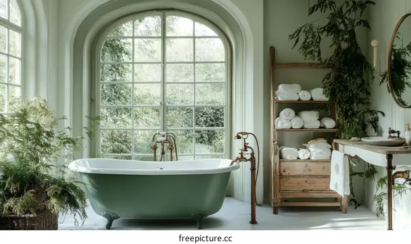 Vintage Green Bathroom with Garden View
