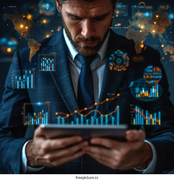 Businessman analyzing data on a digital tablet